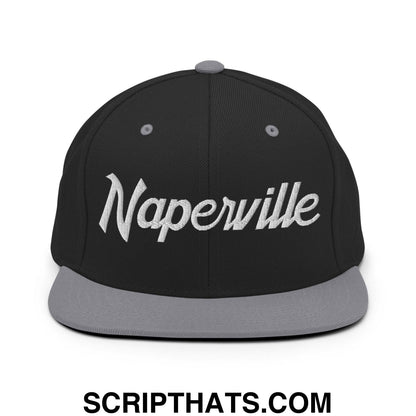 Naperville Script Snapback Hat Black Silver