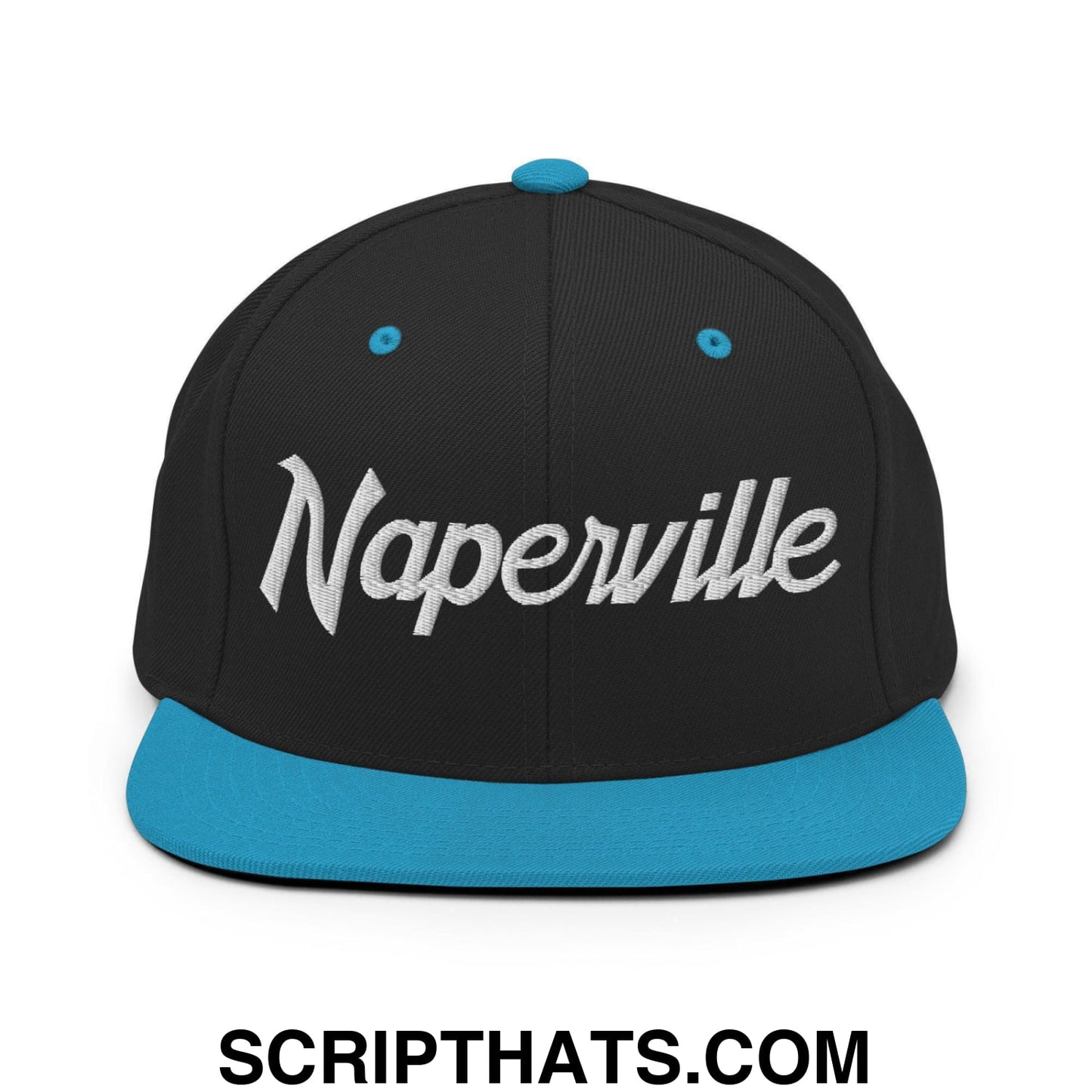Naperville Script Snapback Hat Black Teal