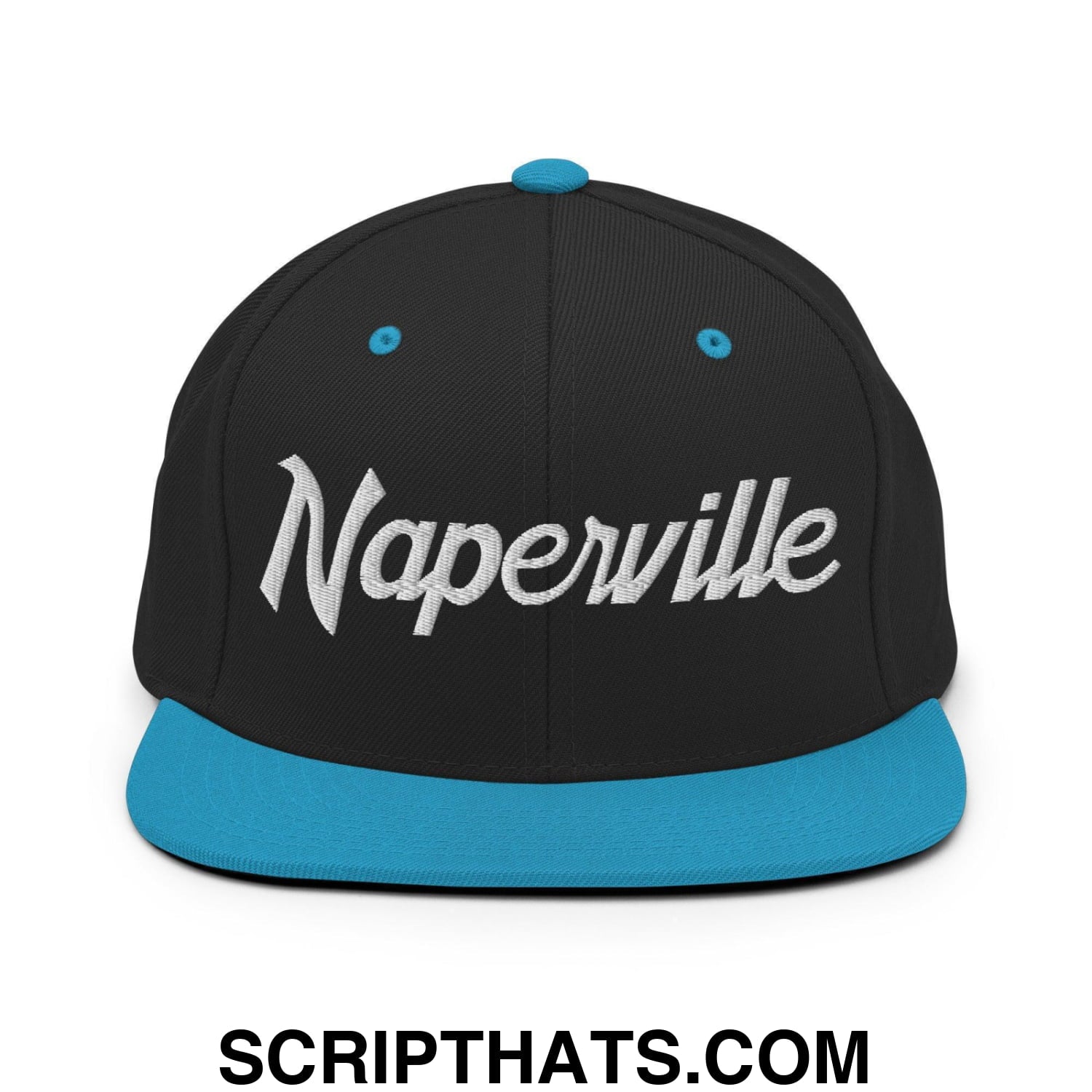 Naperville Script Snapback Hat Black Teal