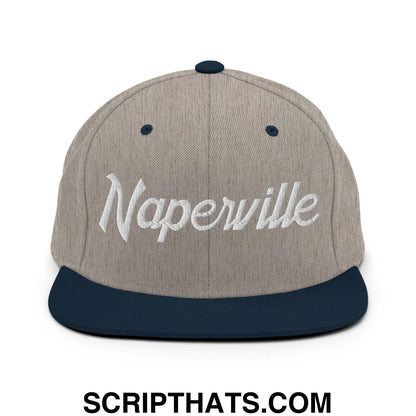 Naperville Script Snapback Hat Heather Grey Navy