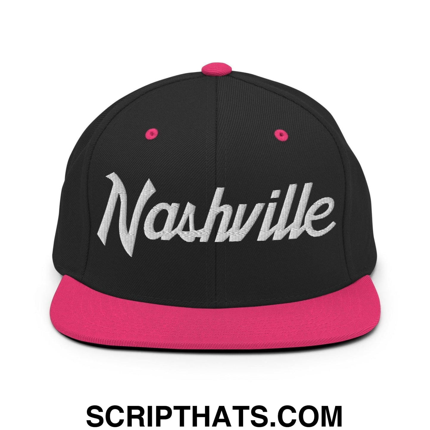 Nashville Script Snapback Hat Black Neon Pink