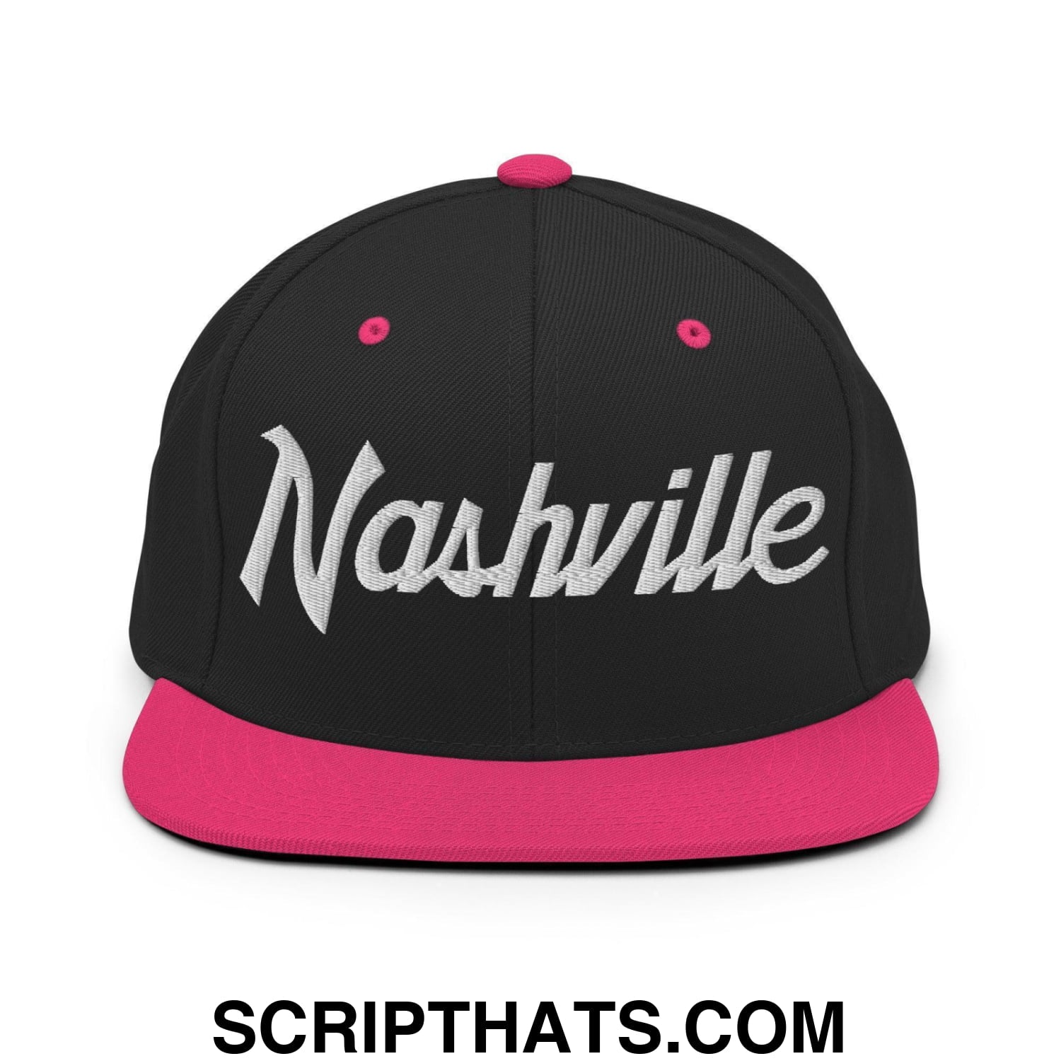 Nashville Script Snapback Hat Black Neon Pink