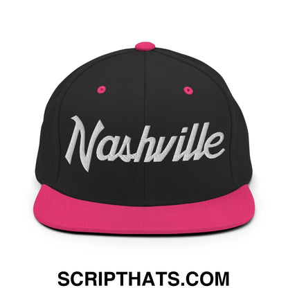 Nashville Script Snapback Hat Black Neon Pink