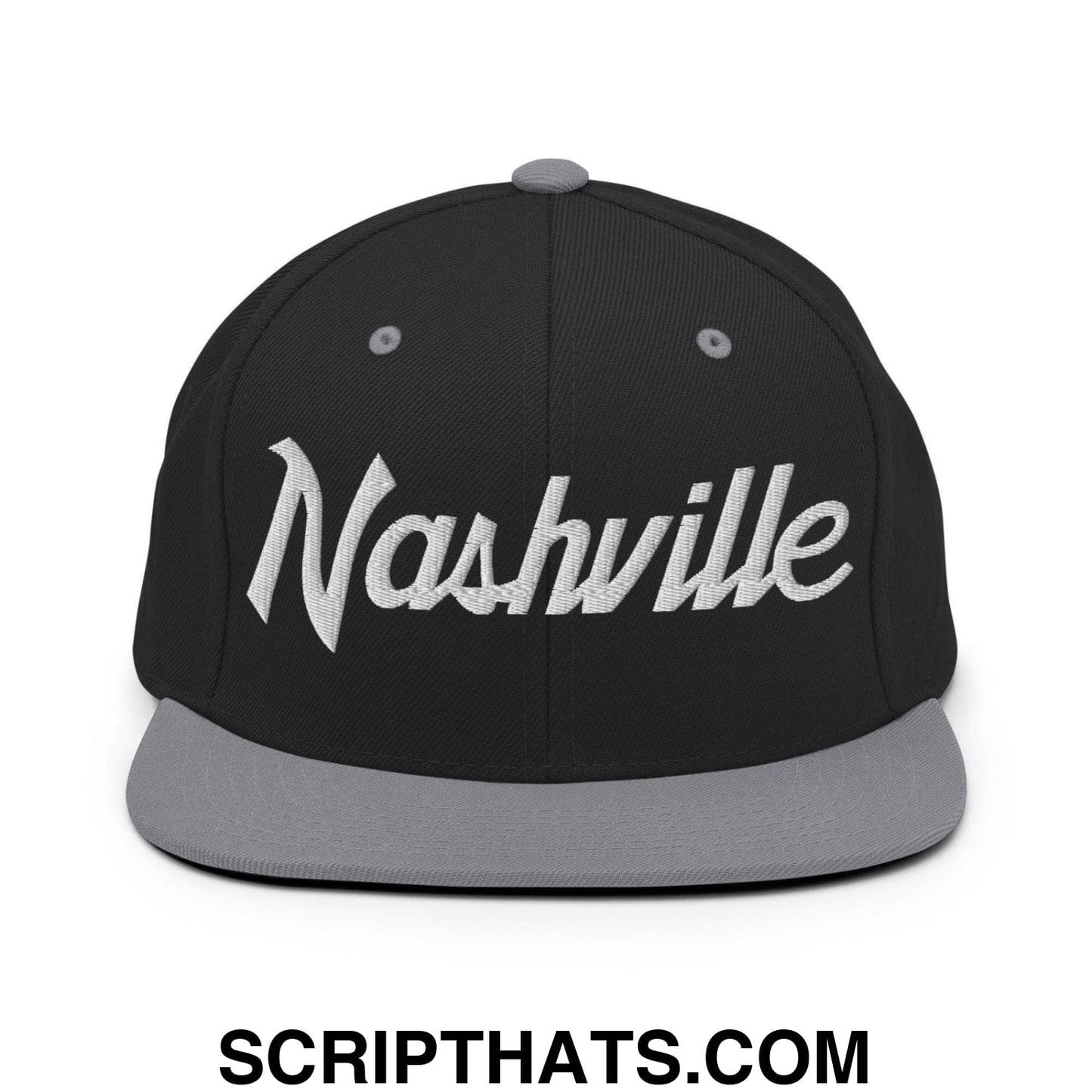 Nashville Script Snapback Hat Black Silver