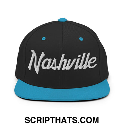 Nashville Script Snapback Hat Black Teal