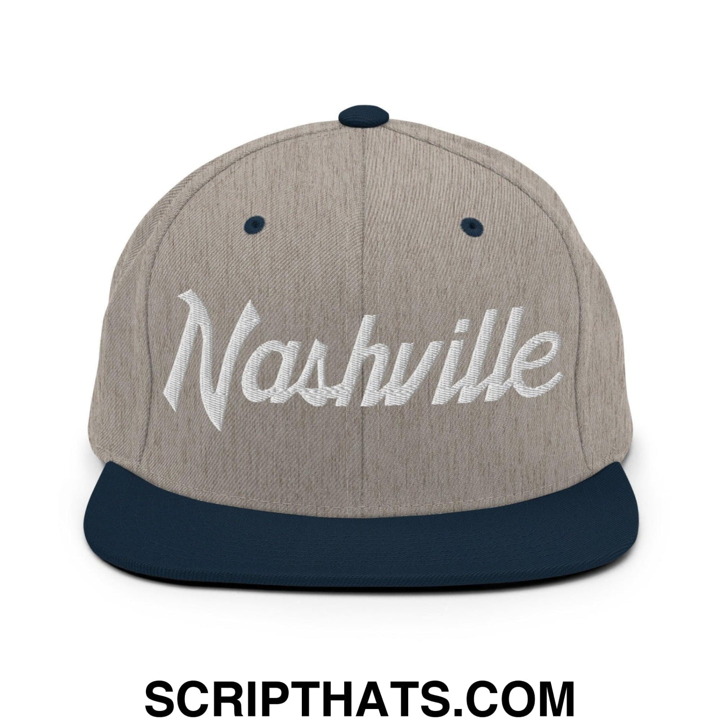Nashville Script Snapback Hat Heather Grey Navy