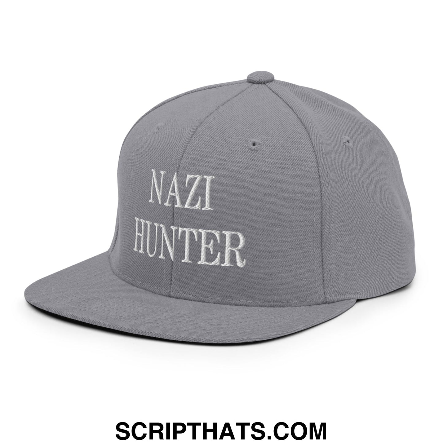 Nazi Hunter Embroidered Flat Bill Brim Snapback Hat Silver