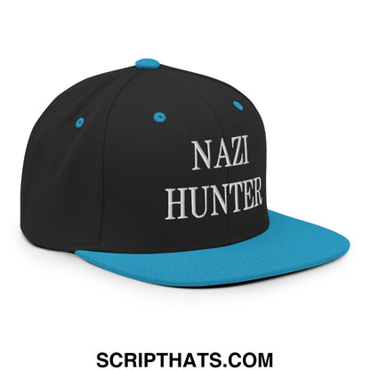 Nazi Hunter Embroidered Flat Bill Brim Snapback Hat Black Teal