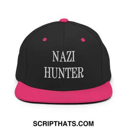 Nazi Hunter Embroidered Flat Bill Brim Snapback Hat Black Neon Pink