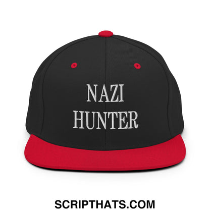 Nazi Hunter Embroidered Flat Bill Brim Snapback Hat Black Red