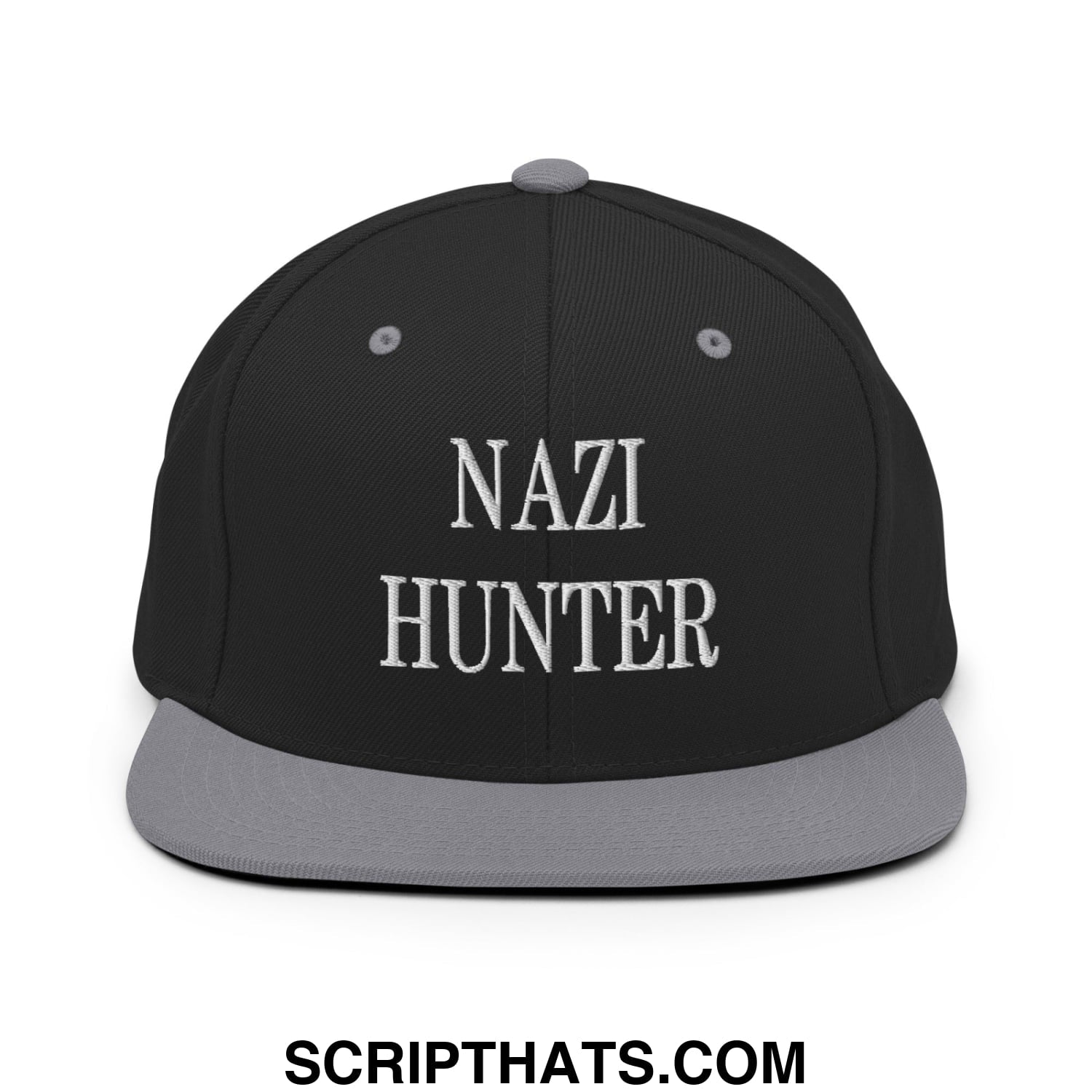 Nazi Hunter Embroidered Flat Bill Brim Snapback Hat Black Silver
