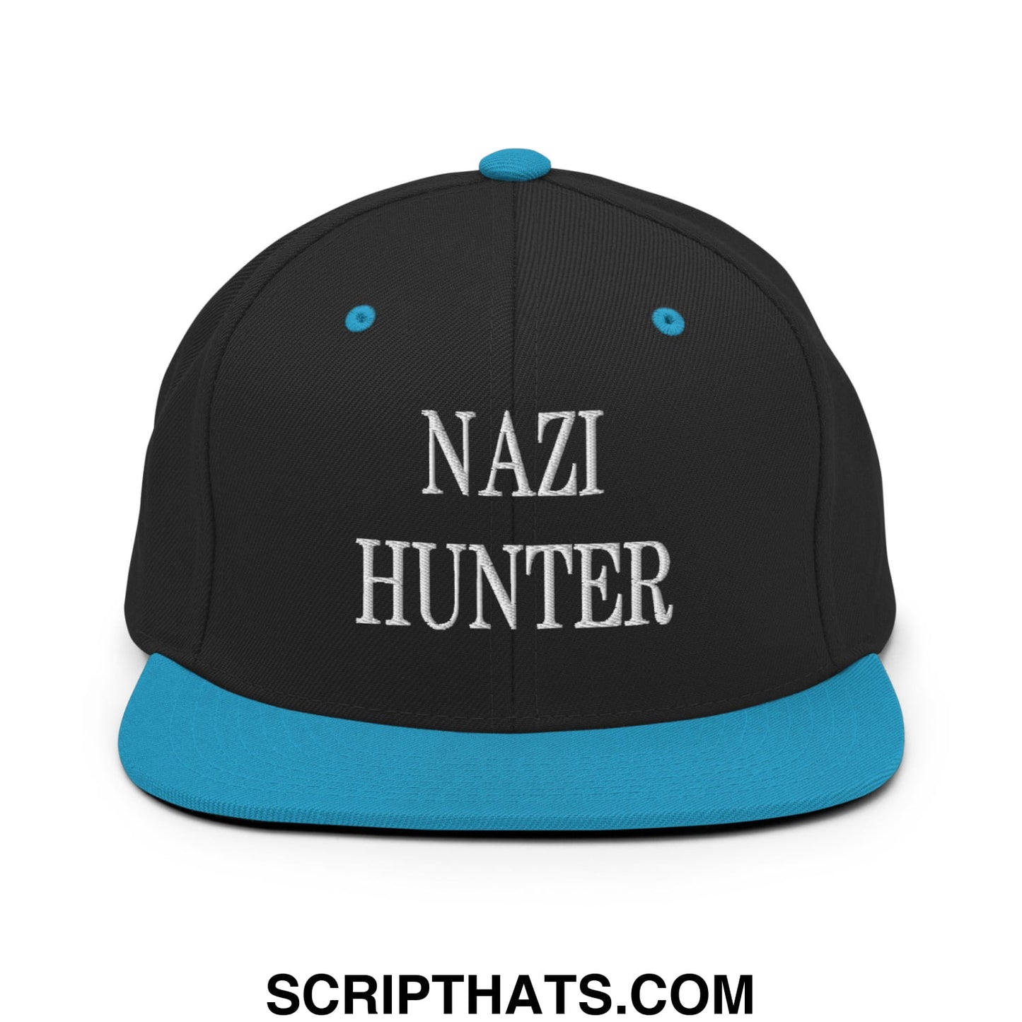 Nazi Hunter Embroidered Flat Bill Brim Snapback Hat Black Teal