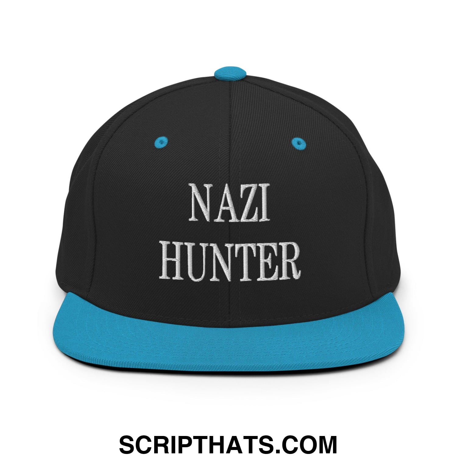 Nazi Hunter Embroidered Flat Bill Brim Snapback Hat Black Teal