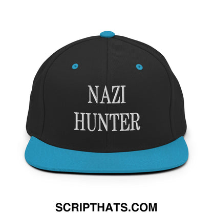 Nazi Hunter Embroidered Flat Bill Brim Snapback Hat Black Teal