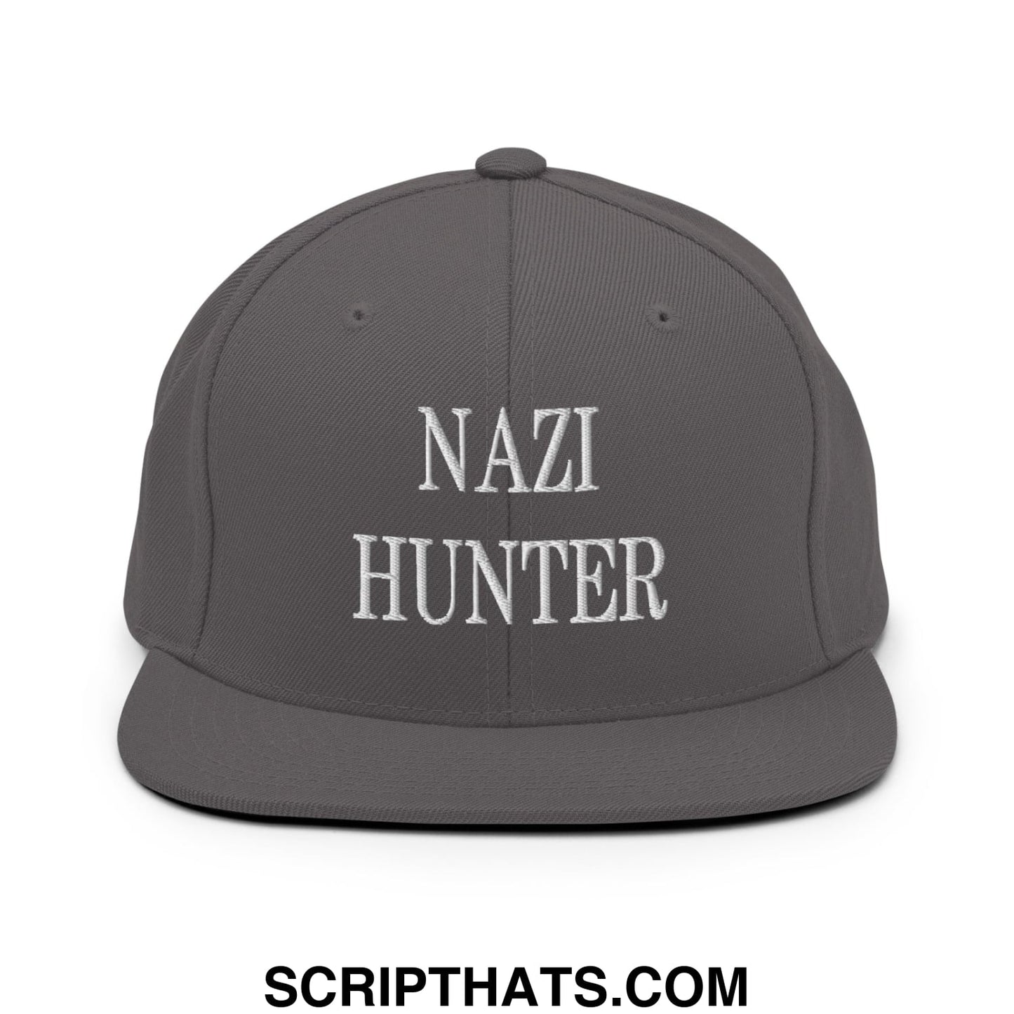 Nazi Hunter Embroidered Flat Bill Brim Snapback Hat Dark Grey