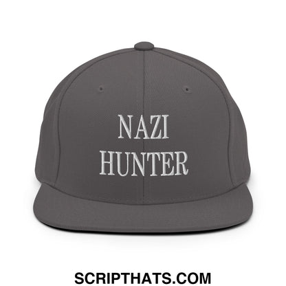 Nazi Hunter Embroidered Flat Bill Brim Snapback Hat Dark Grey