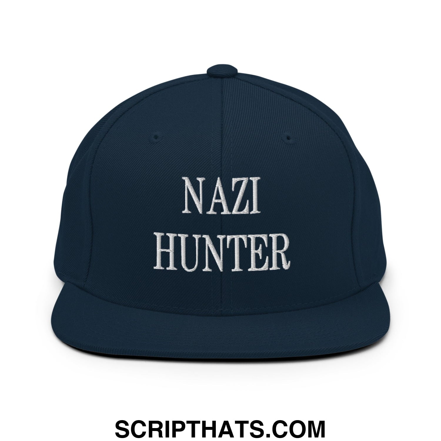Nazi Hunter Embroidered Flat Bill Brim Snapback Hat Dark Navy