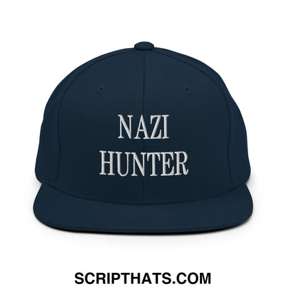 Nazi Hunter Embroidered Flat Bill Brim Snapback Hat Dark Navy