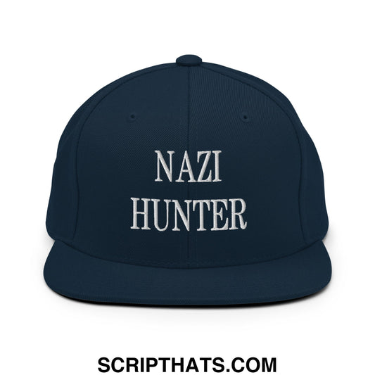 Nazi Hunter Embroidered Flat Bill Brim Snapback Hat Dark Navy