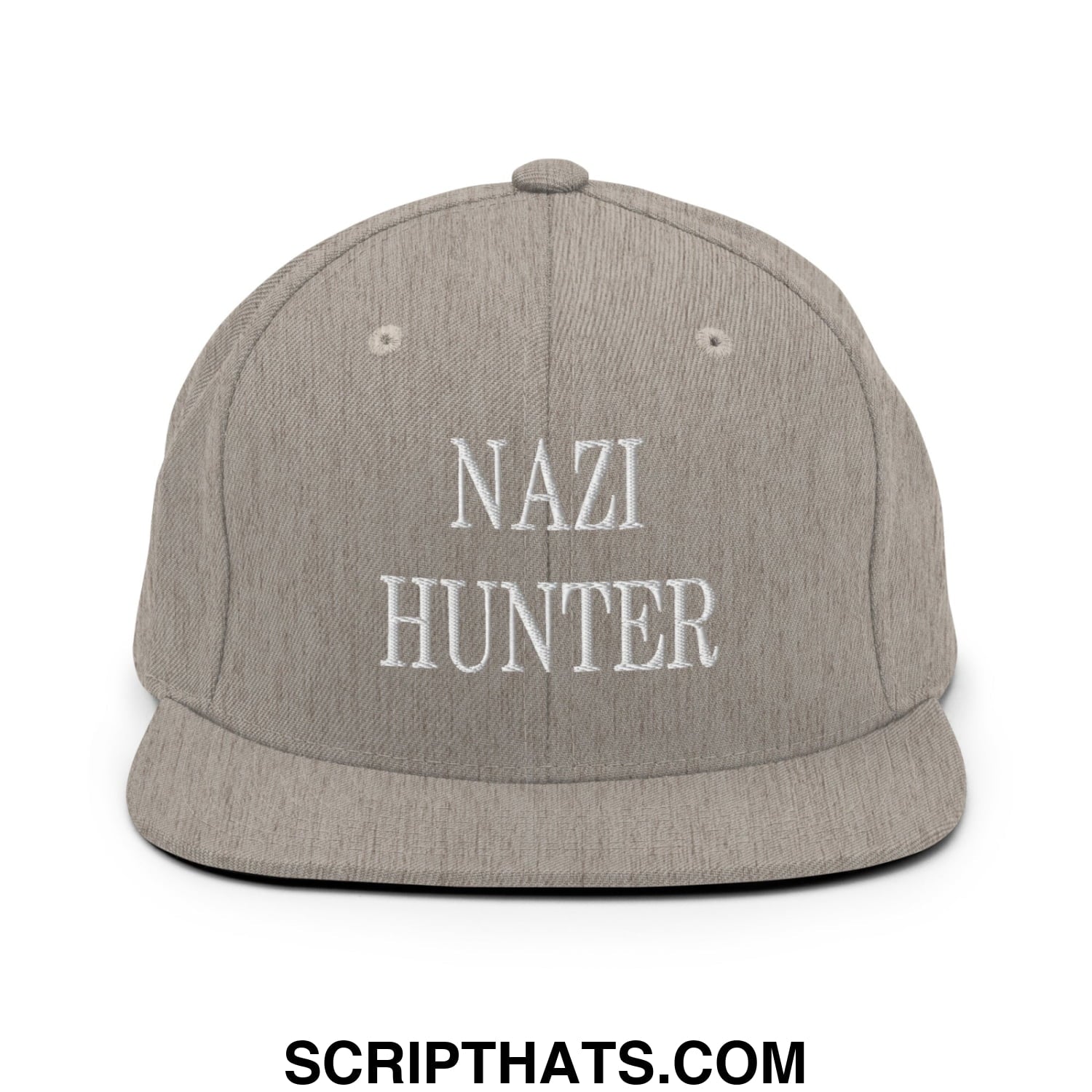 Nazi Hunter Embroidered Flat Bill Brim Snapback Hat Heather Grey