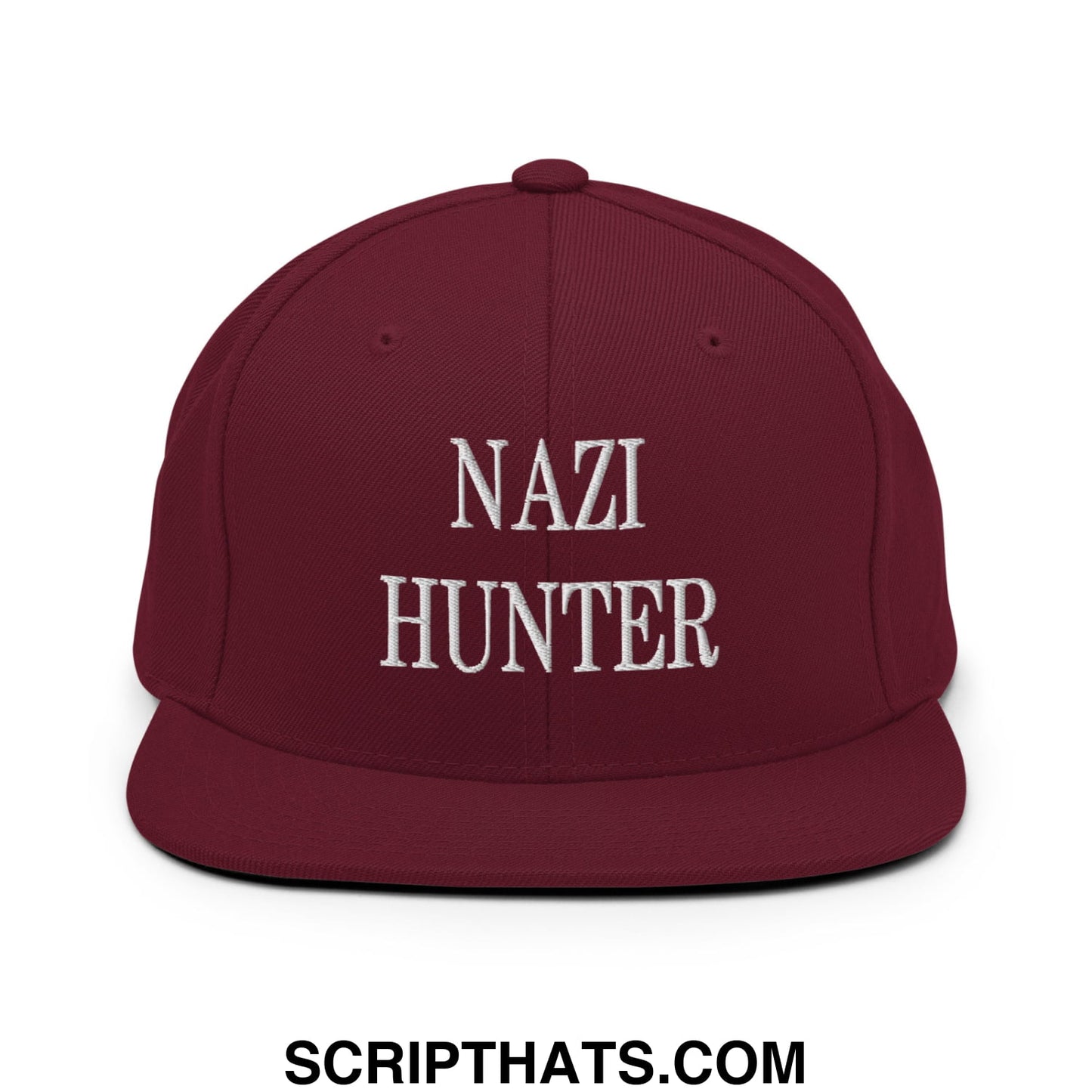 Nazi Hunter Embroidered Flat Bill Brim Snapback Hat Maroon