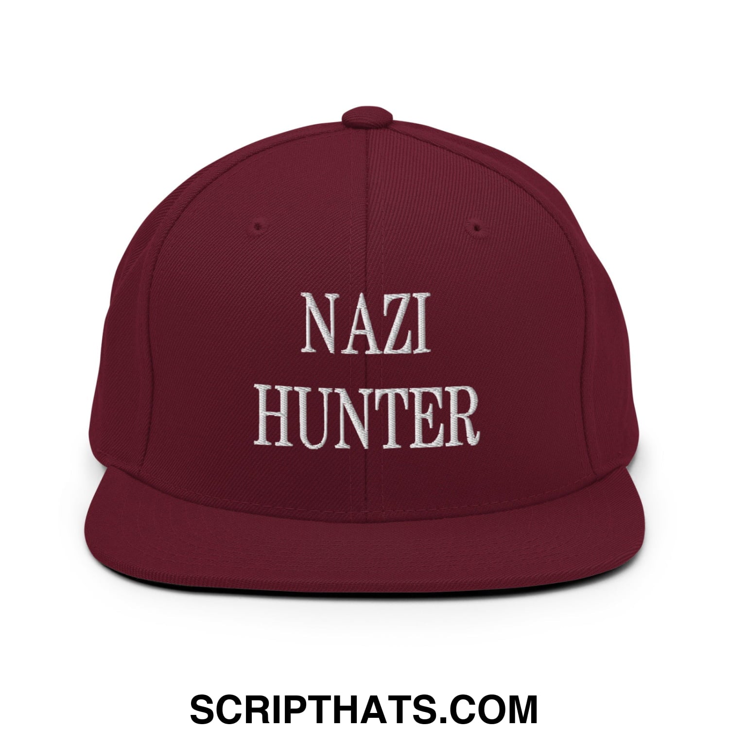 Nazi Hunter Embroidered Flat Bill Brim Snapback Hat Maroon