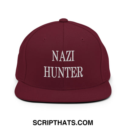Nazi Hunter Embroidered Flat Bill Brim Snapback Hat Maroon