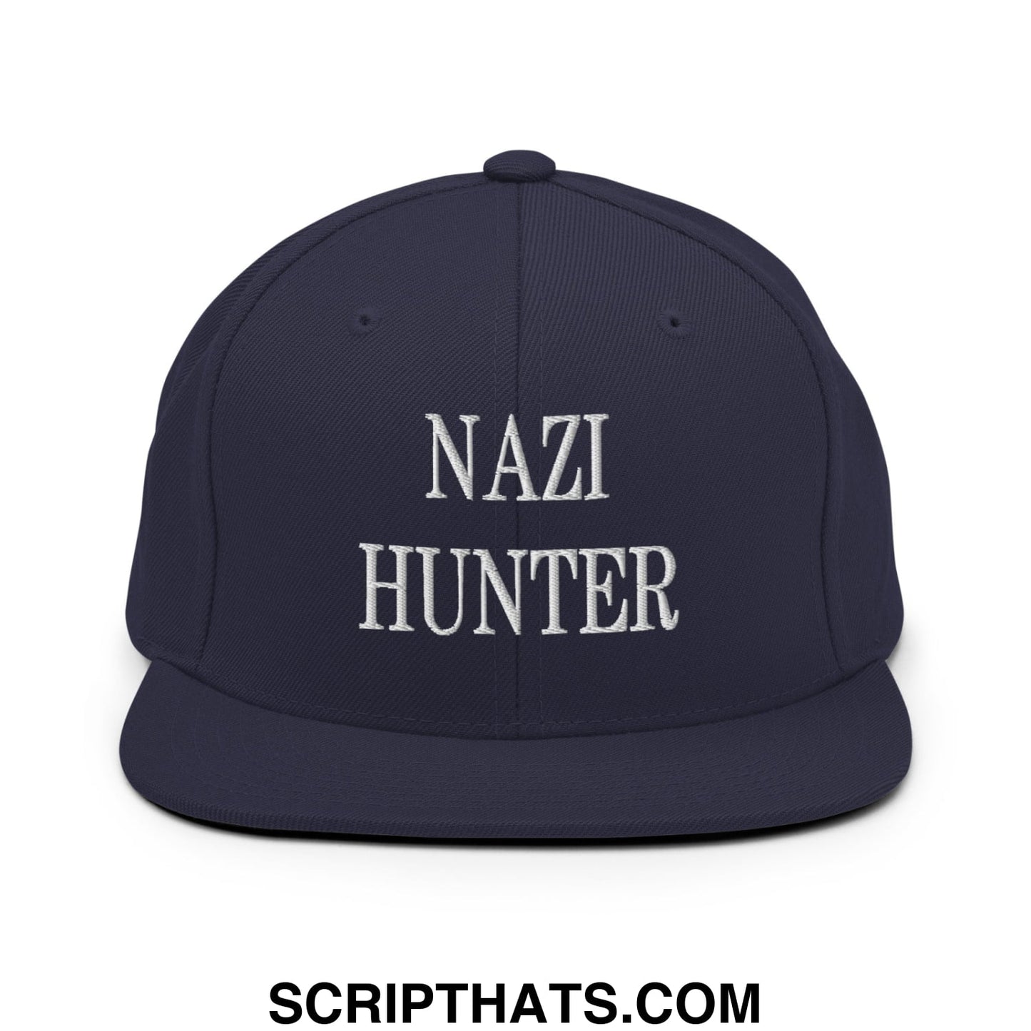 Nazi Hunter Embroidered Flat Bill Brim Snapback Hat Navy