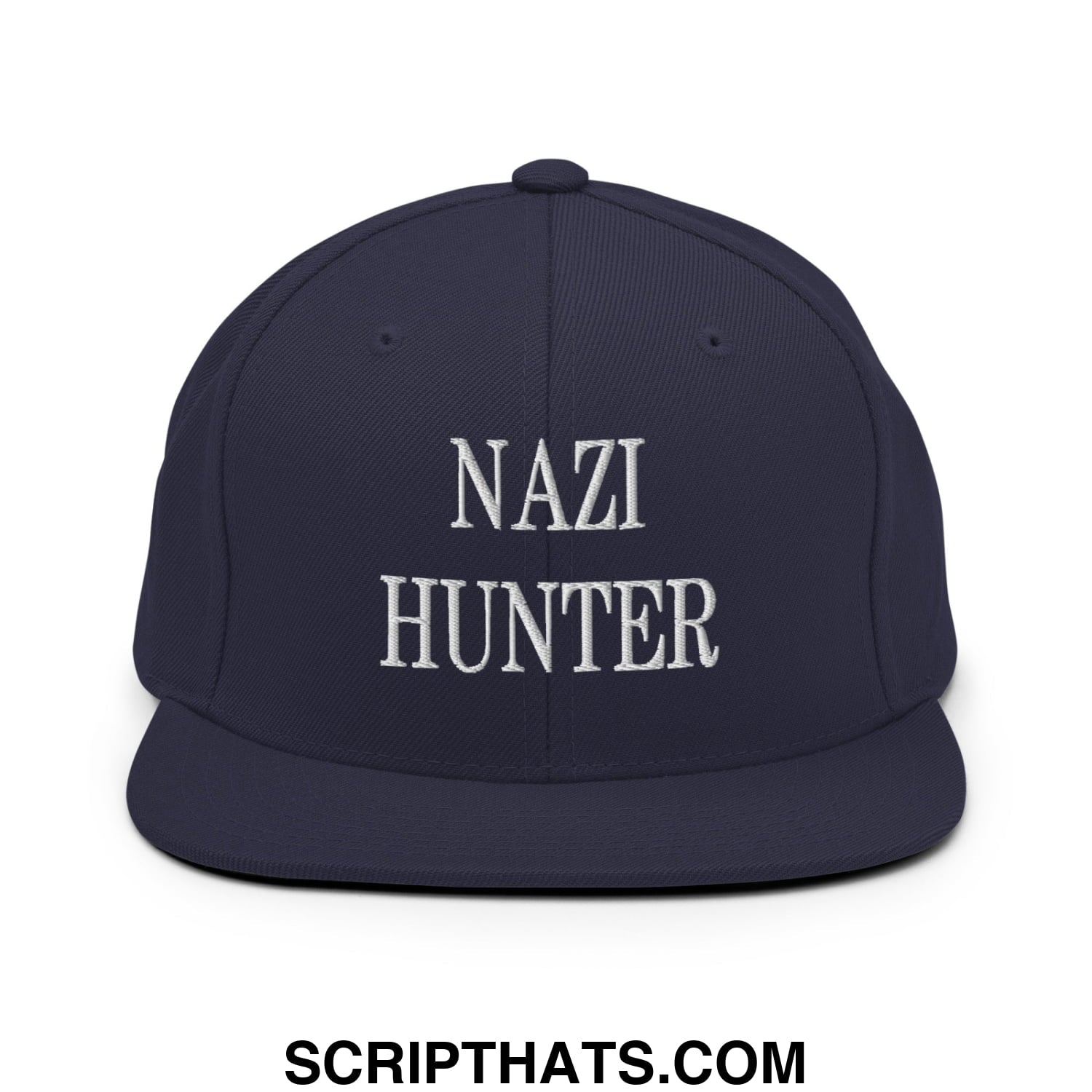 Nazi Hunter Embroidered Flat Bill Brim Snapback Hat Navy