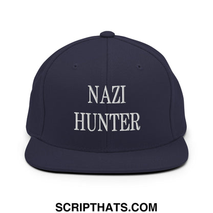 Nazi Hunter Embroidered Flat Bill Brim Snapback Hat Navy