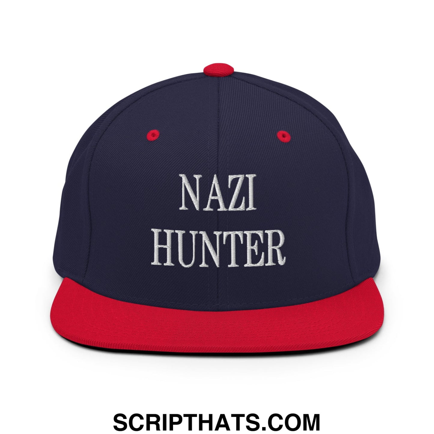 Nazi Hunter Embroidered Flat Bill Brim Snapback Hat Navy Red