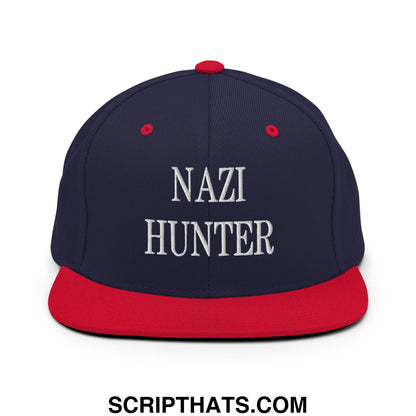 Nazi Hunter Embroidered Flat Bill Brim Snapback Hat Navy Red