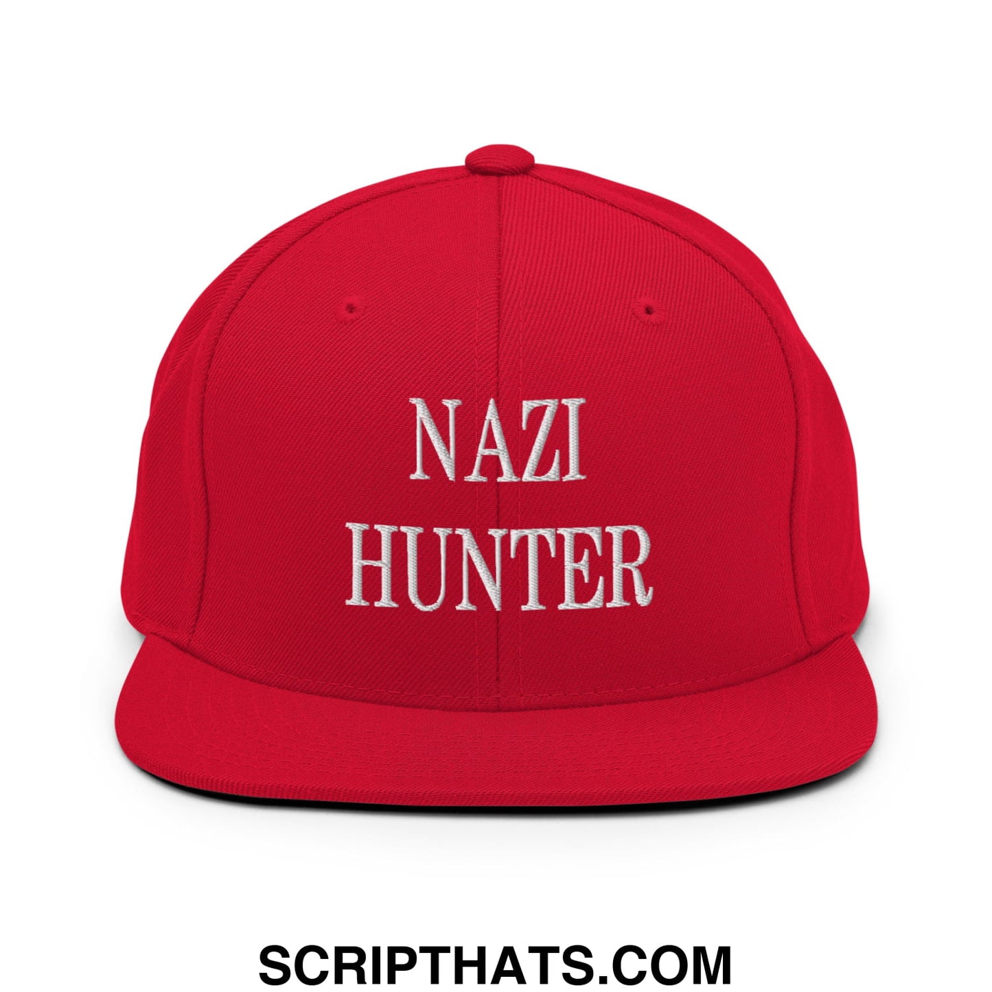 Nazi Hunter Embroidered Flat Bill Brim Snapback Hat Red