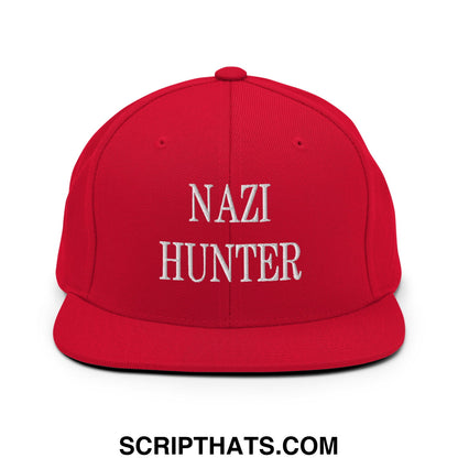 Nazi Hunter Embroidered Flat Bill Brim Snapback Hat Red