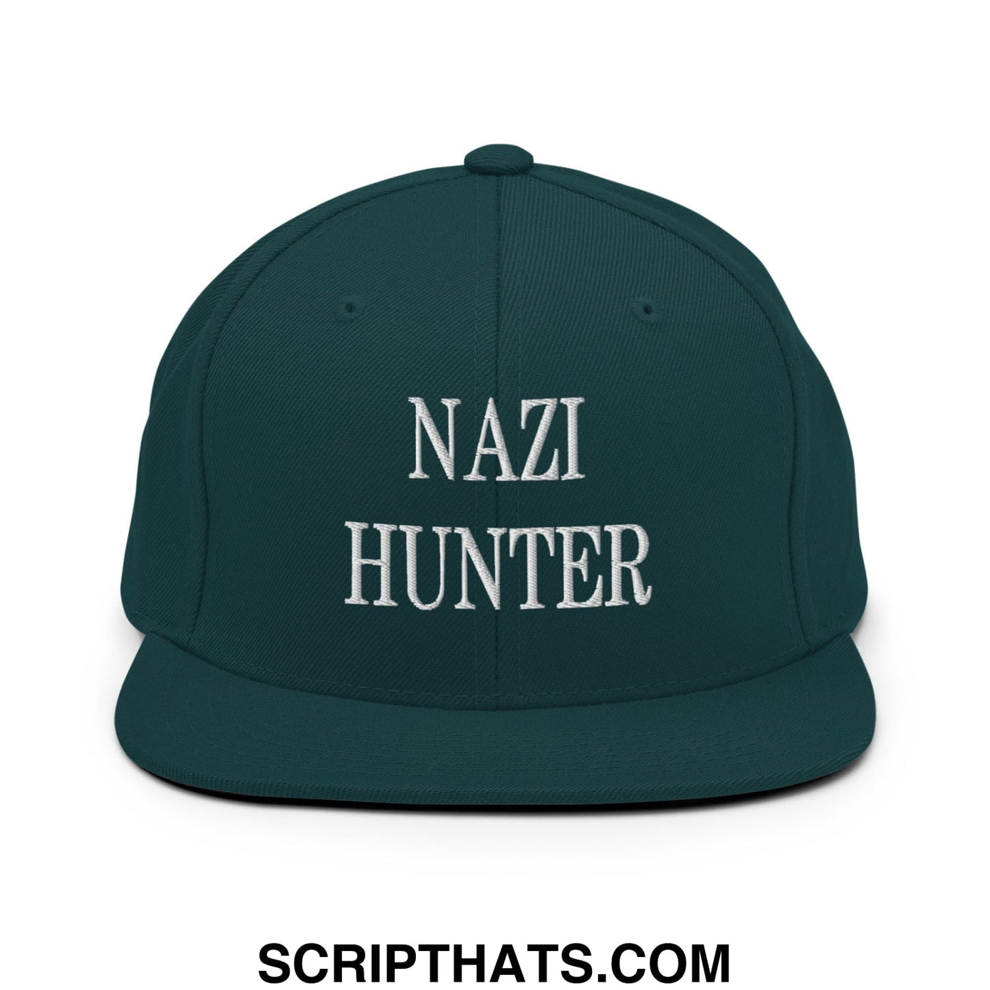 Nazi Hunter Embroidered Flat Bill Brim Snapback Hat Spruce