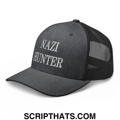 Nazi Hunter Embroidered Mesh Trucker Hat Dark Heather Gray