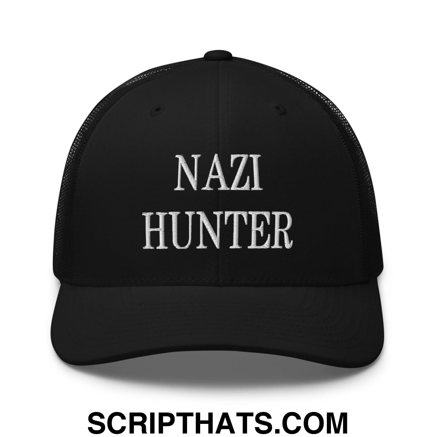 Nazi Hunter Embroidered Mesh Trucker Hat Black