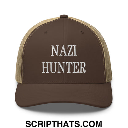 Nazi Hunter Embroidered Mesh Trucker Hat Brown Khaki