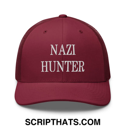Nazi Hunter Embroidered Mesh Trucker Hat Cranberry