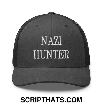 Nazi Hunter Embroidered Mesh Trucker Hat Dark Heather Gray