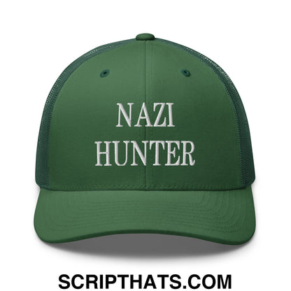 Nazi Hunter Embroidered Mesh Trucker Hat Evergreen