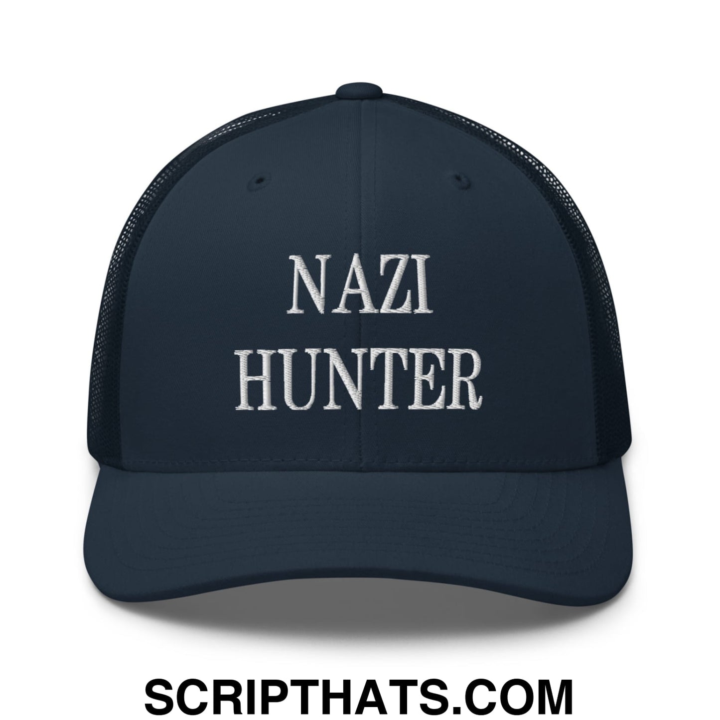 Nazi Hunter Embroidered Mesh Trucker Hat Navy