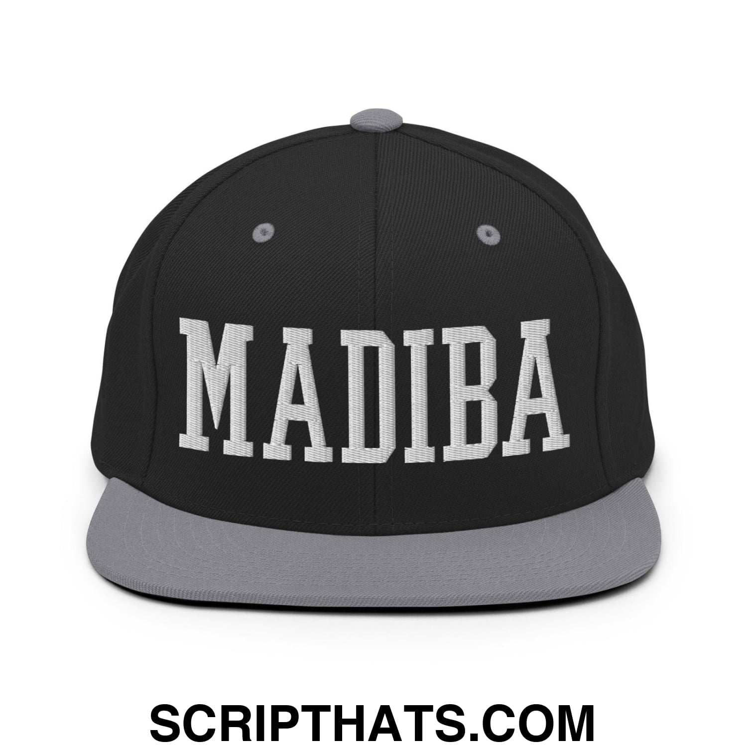 Nelson Mandela Madiba Block Embroidered Flat Bill Brim Snapback Hat Black Silver