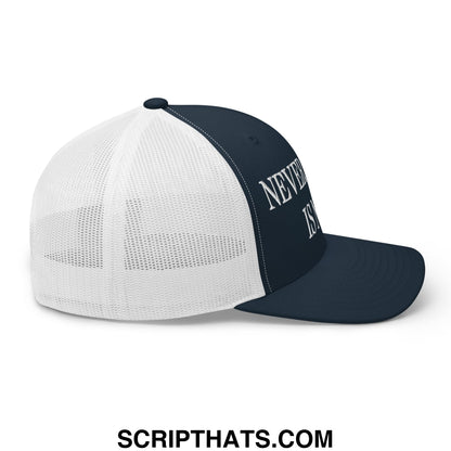 Never Again is Now Embroidered Mesh Trucker Hat Navy White
