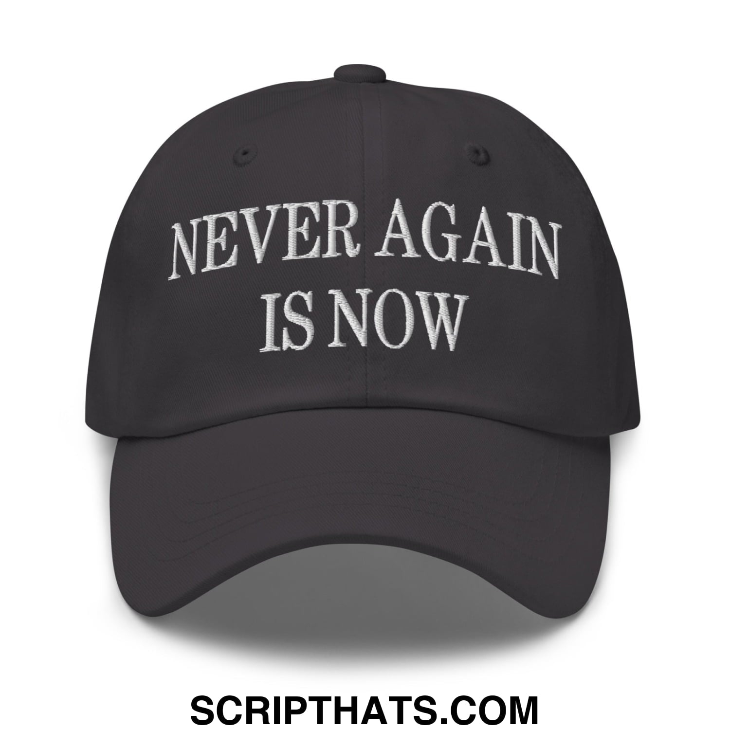 Never Again is Now Embroidered Unstructured Dad Hat Dark Grey