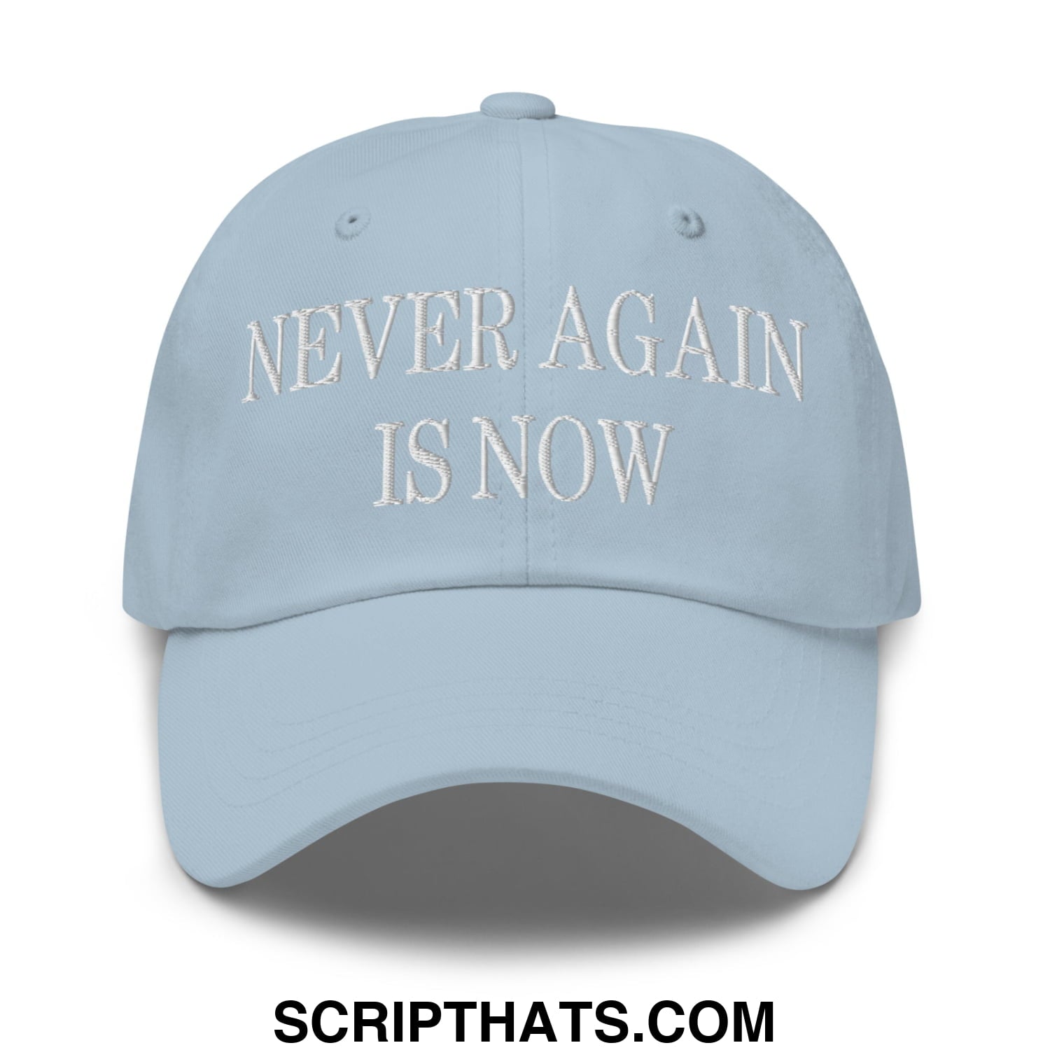 Never Again is Now Embroidered Unstructured Dad Hat Light Blue