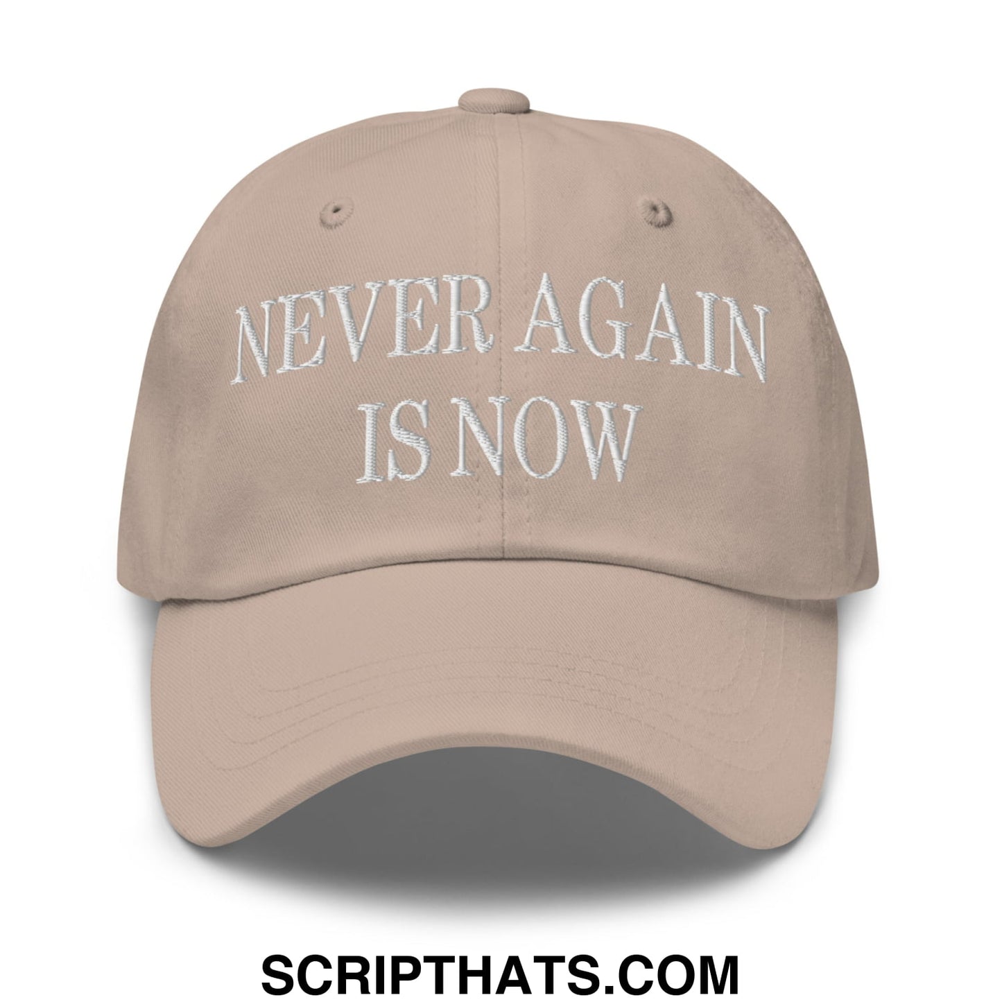 Never Again is Now Embroidered Unstructured Dad Hat Stone