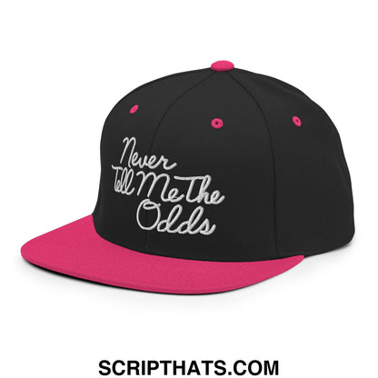 Never Tell Me The Odds Embroidered Flat Bill Brim Snapback Hat Black Neon Pink