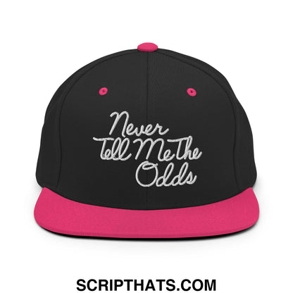 Never Tell Me The Odds Embroidered Flat Bill Brim Snapback Hat Black Neon Pink