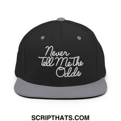 Never Tell Me The Odds Embroidered Flat Bill Brim Snapback Hat Black Silver